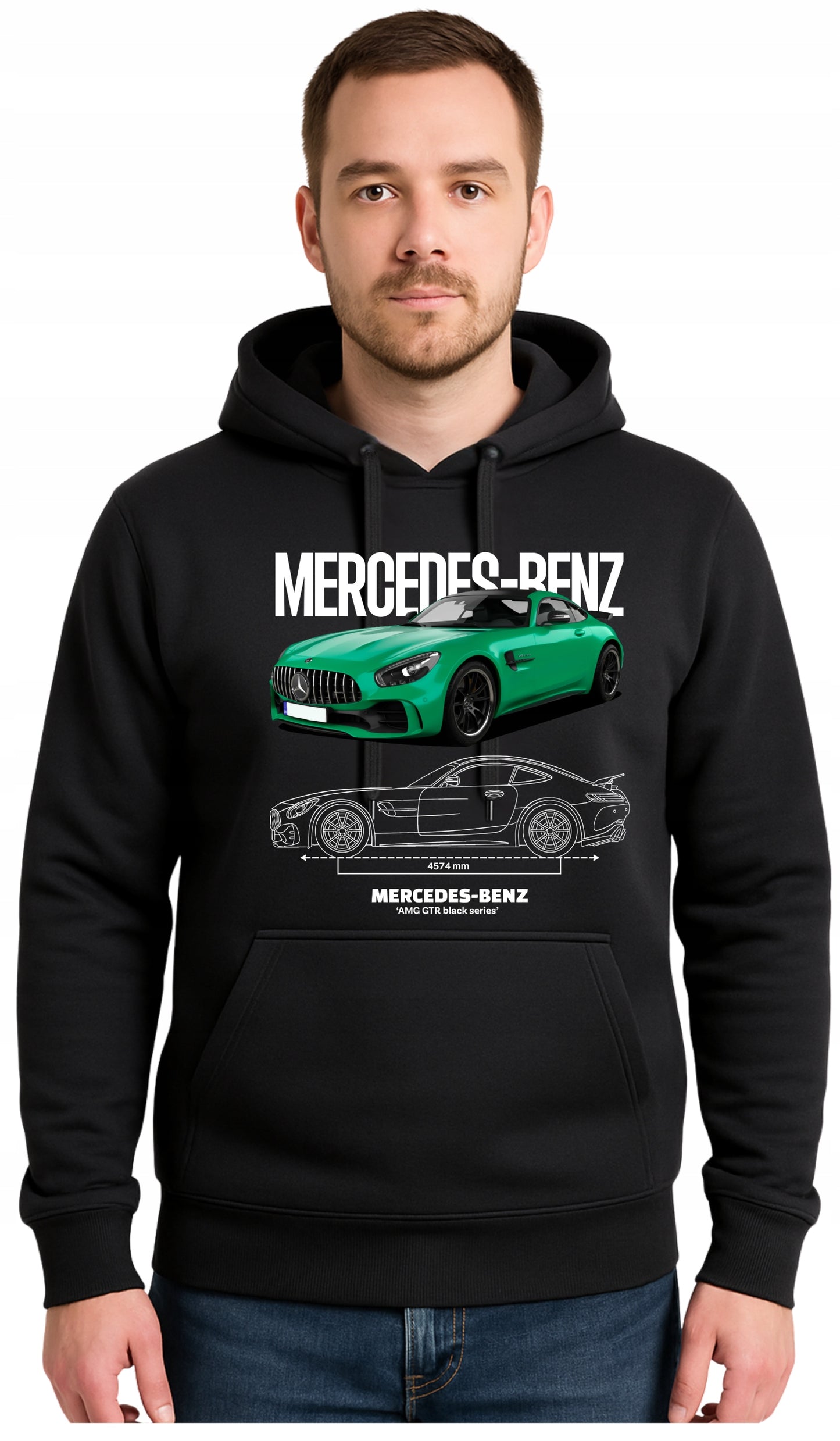 MERCEDES BENZ AMG GTR Czarna Męska Bluza Dresowa z kapturem z Nadrukiem