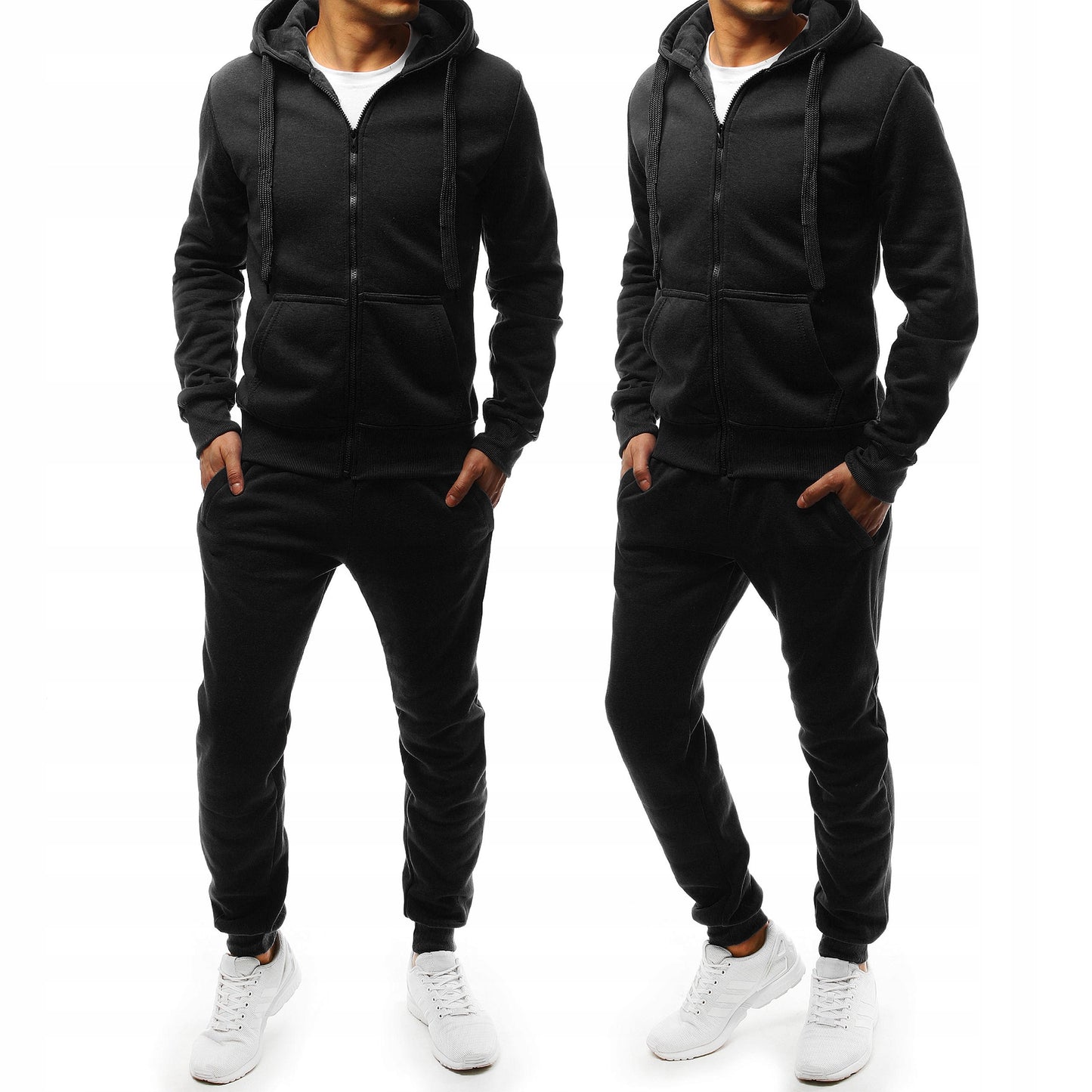 CZARNY KOMPLET DRESOWY MĘSKI SPODNIE BLUZA ROZPINANA Z KAPTUREM