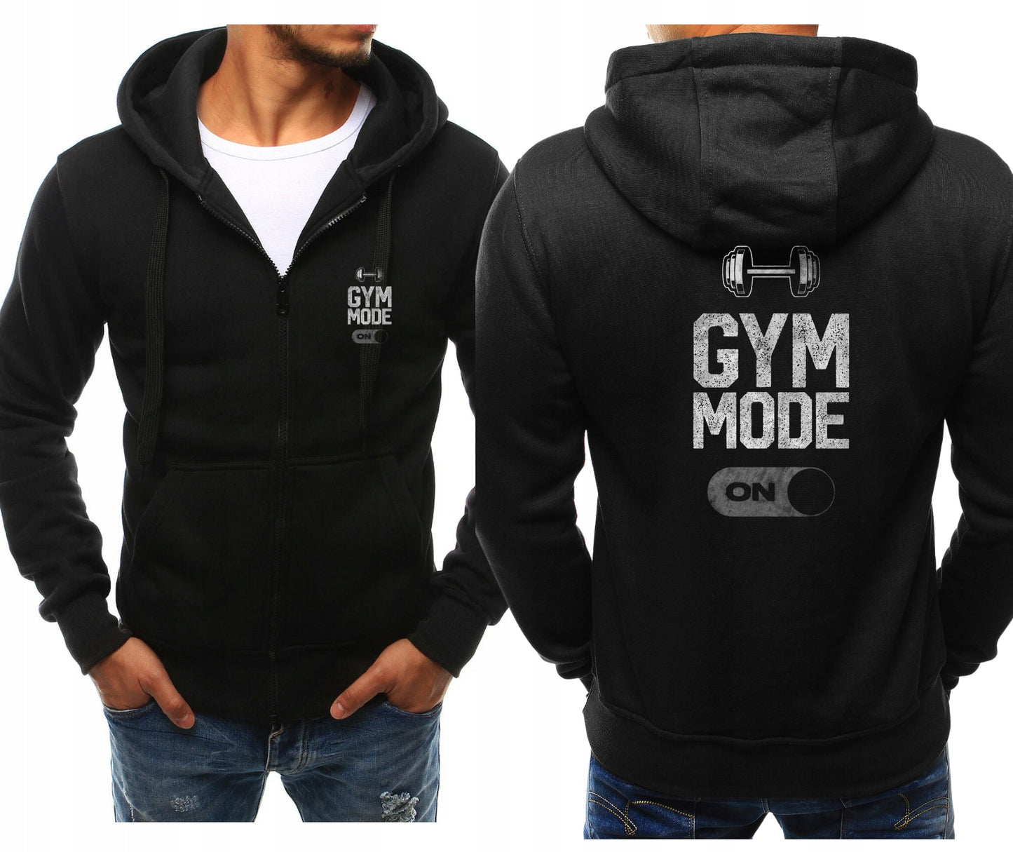 GYM MODE NA SIŁOWNIĘ ROZPINANA BLUZA Z KAPTUREM SPORTOWA Z NADRUKIEM