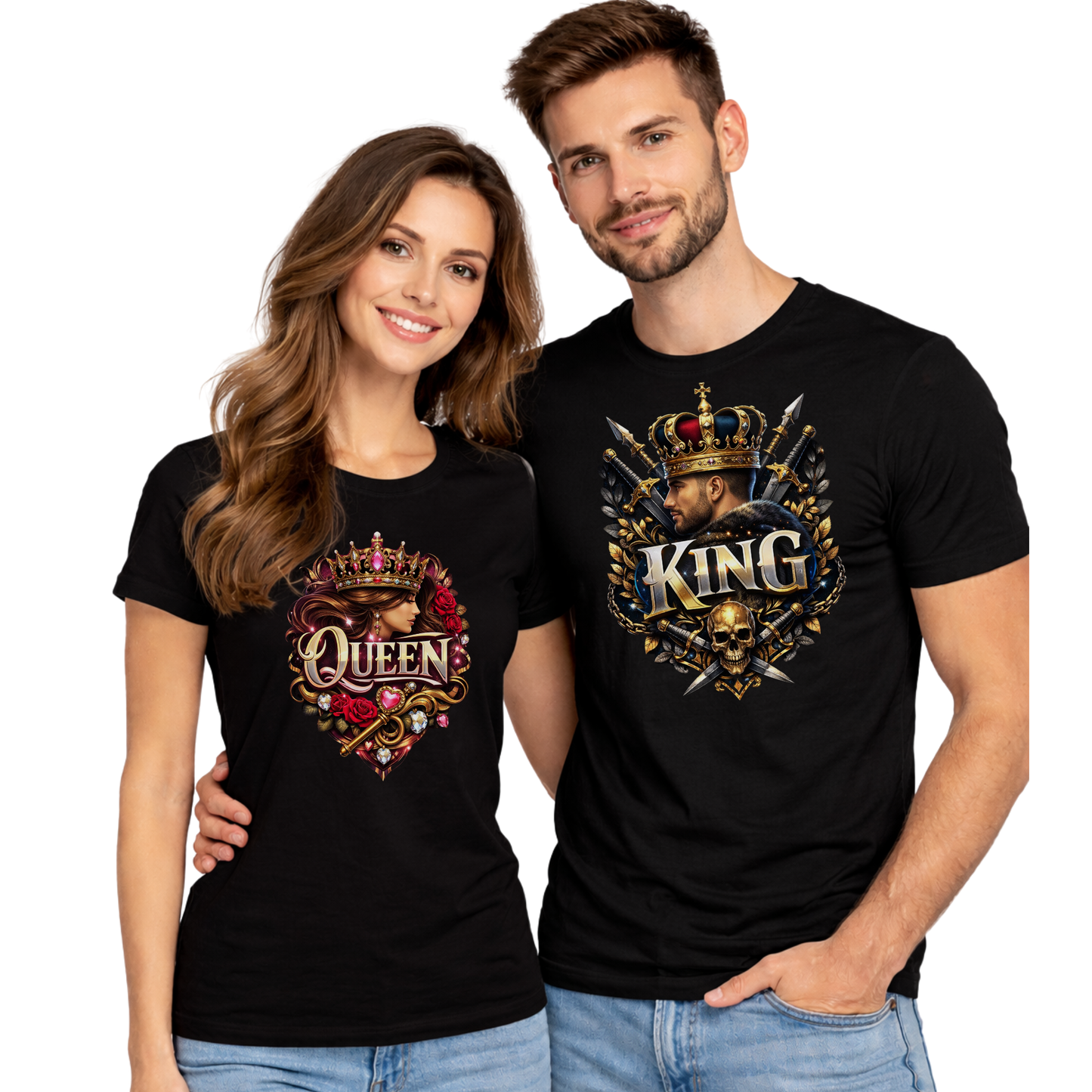 ZESTAW KOSZULEK QUEEN KING DLA PARY TSHIRT WALENTYNKI PREZENT BAWEŁNA
