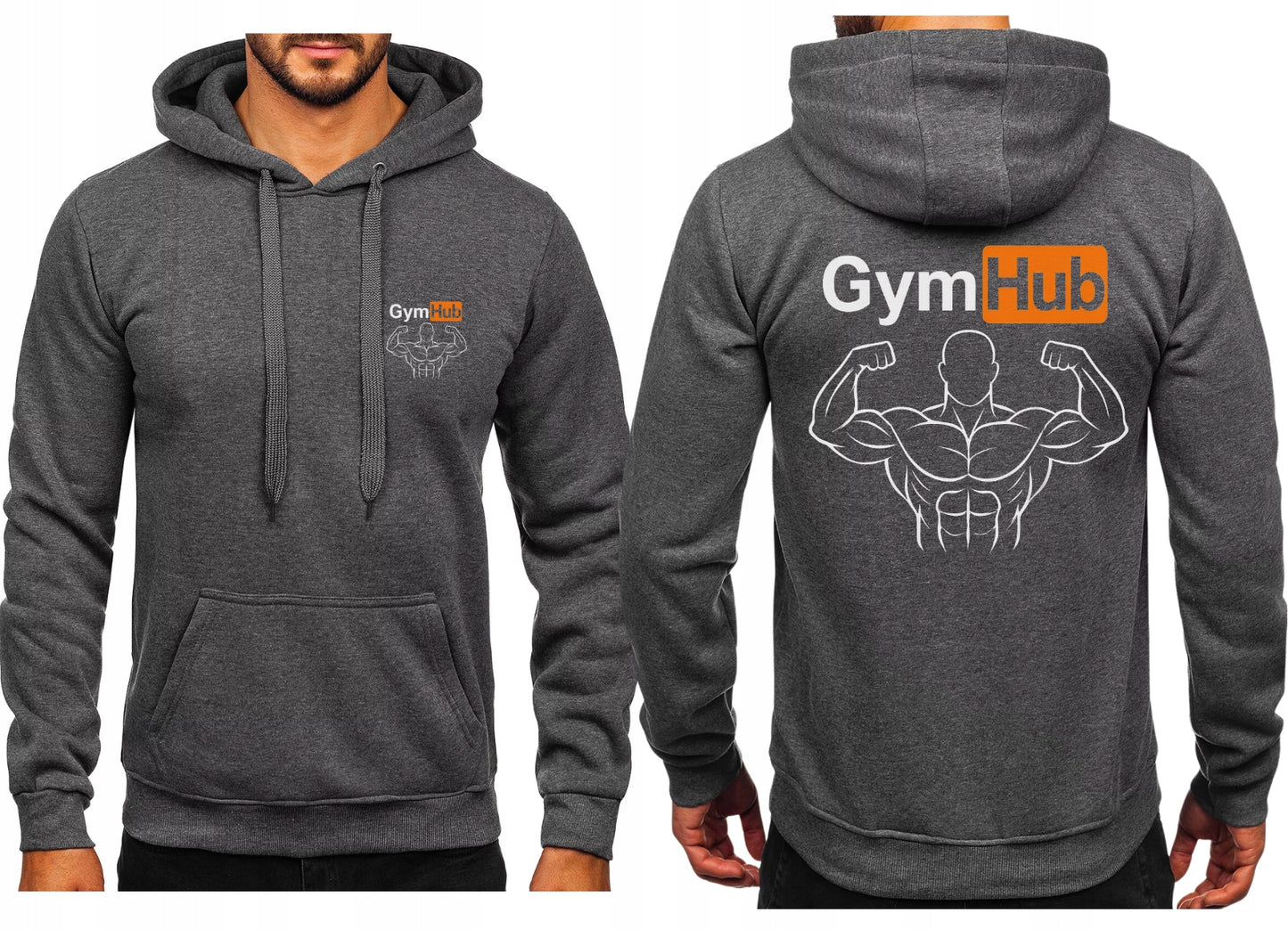 GYM HUB NA SIŁOWNIĘ BLUZA Z KAPTUREM SPORTOWA Z NADRUKIEM SZARA