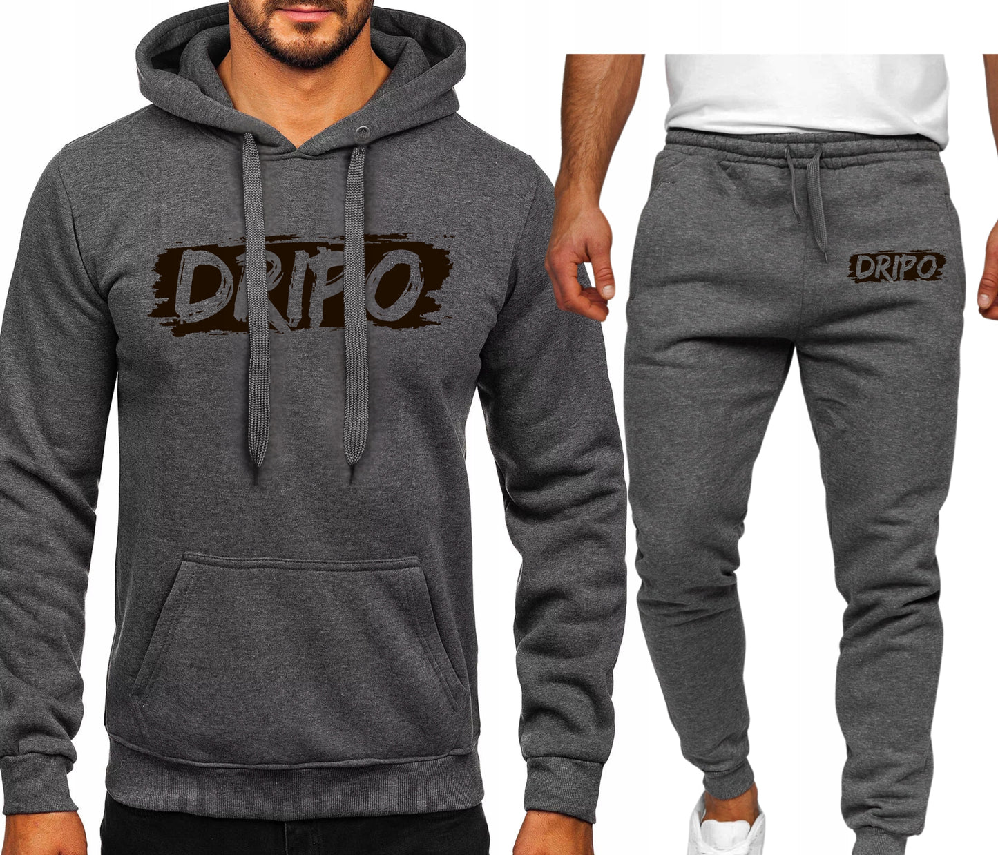 DRIPO STREETWEAR MESKI KOMPLET DRESOWY BLUZA KAPTUREM+SPODNIE SZARY