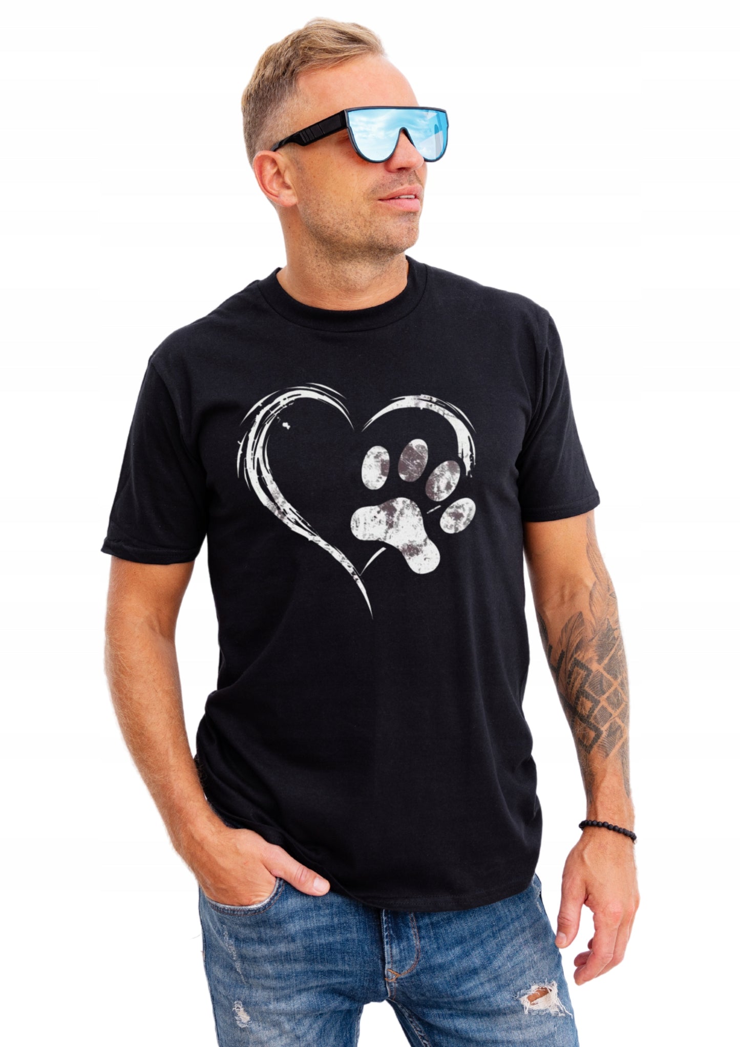 SERCE PSIA ŁAPA męska Koszulka T-Shirt z nadrukiem Bawełniana