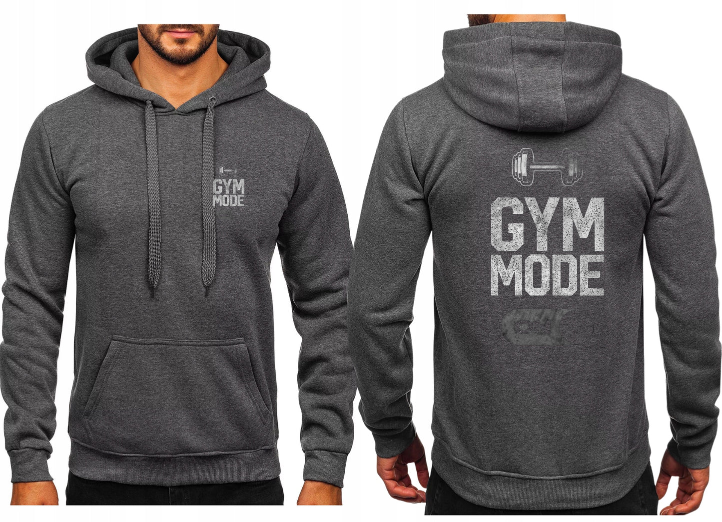 GYM MODE NA SIŁOWNIĘ BLUZA Z KAPTUREM SPORTOWA Z NADRUKIEM SZARA