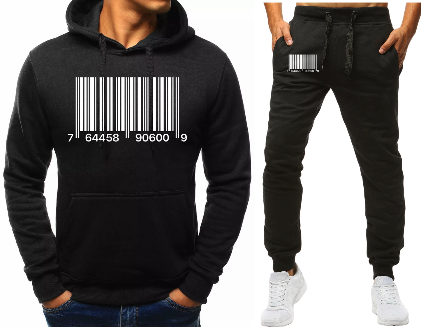 MESKI KOMPLET DRESOWY KOD KRESKOWY BLUZA Z KAPTUREM+SPODNIE DRESOWE