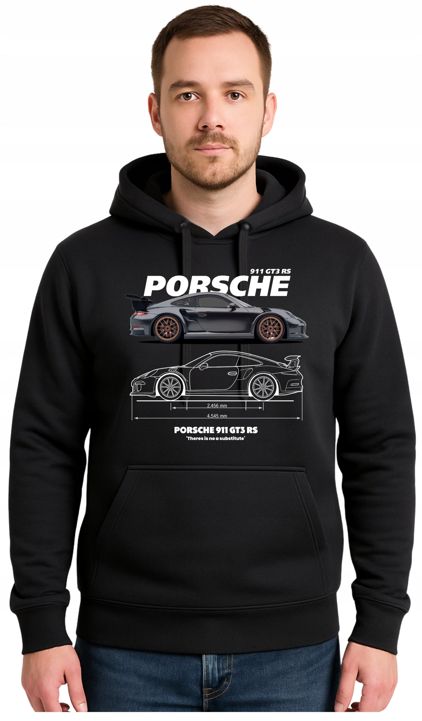 PORSCHE 911 GT3 RS Czarna Męska Bluza Dresowa z kapturem z Nadrukiem