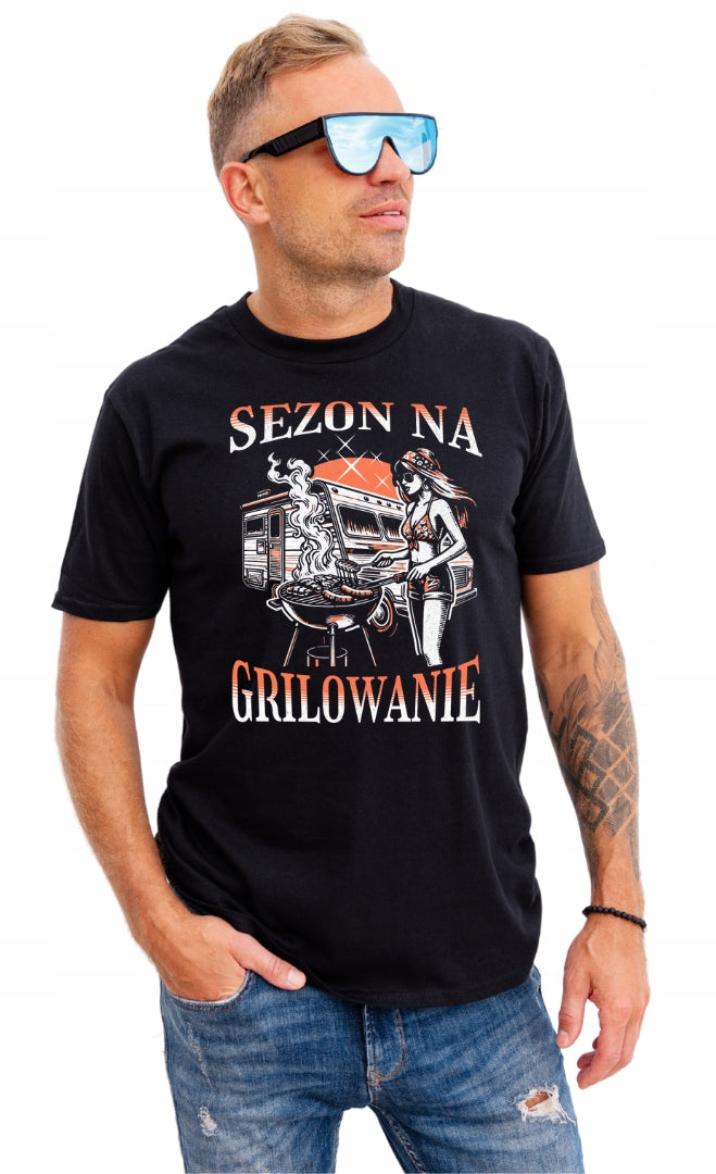 SEZON NA GRILOWANIE męska Koszulka T-Shirt z nadrukiem Bawełniana