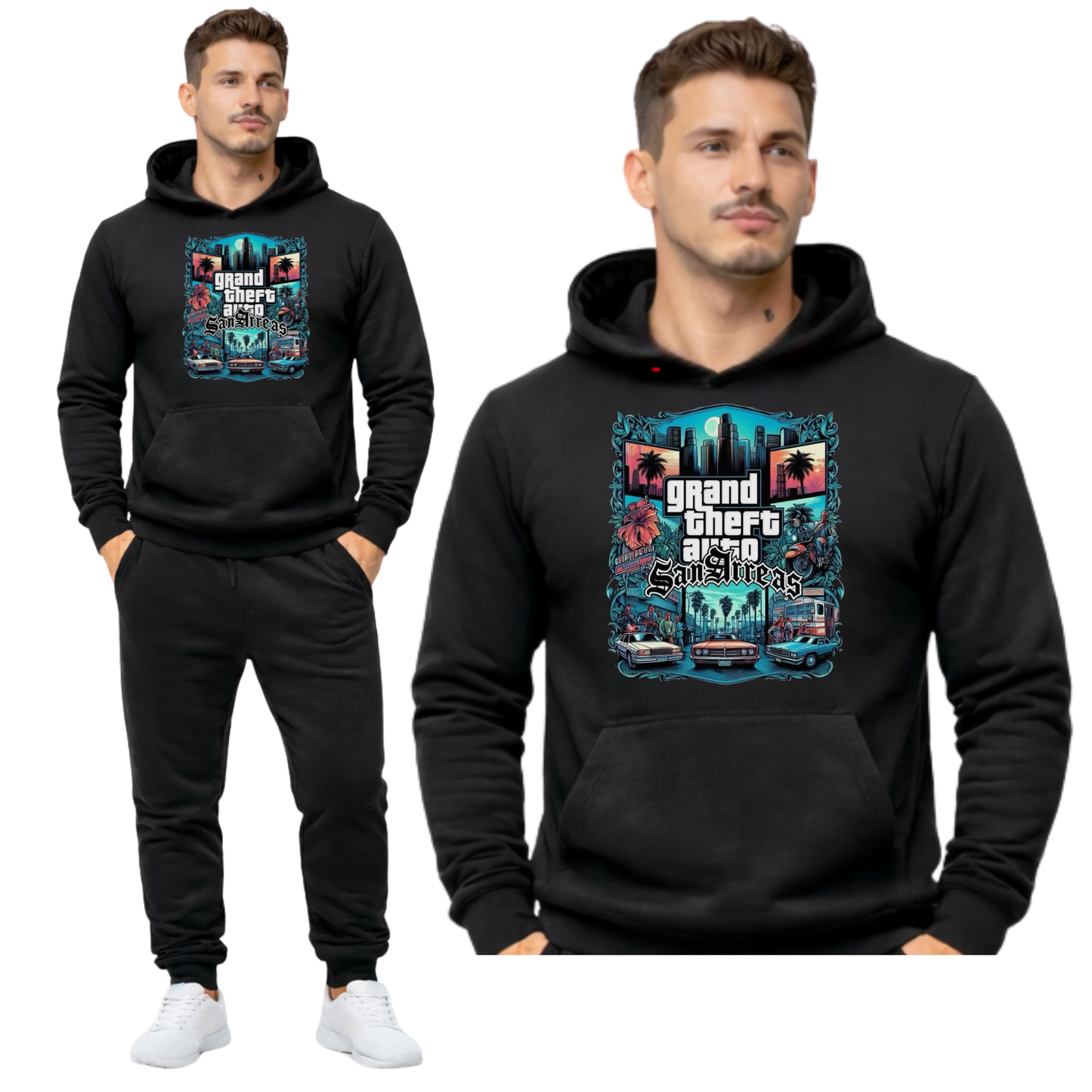 GTA SANANDREAS MESKI KOMPLET DRESOWY BLUZA Z KAPTUREM+SPODNIE DRIPO