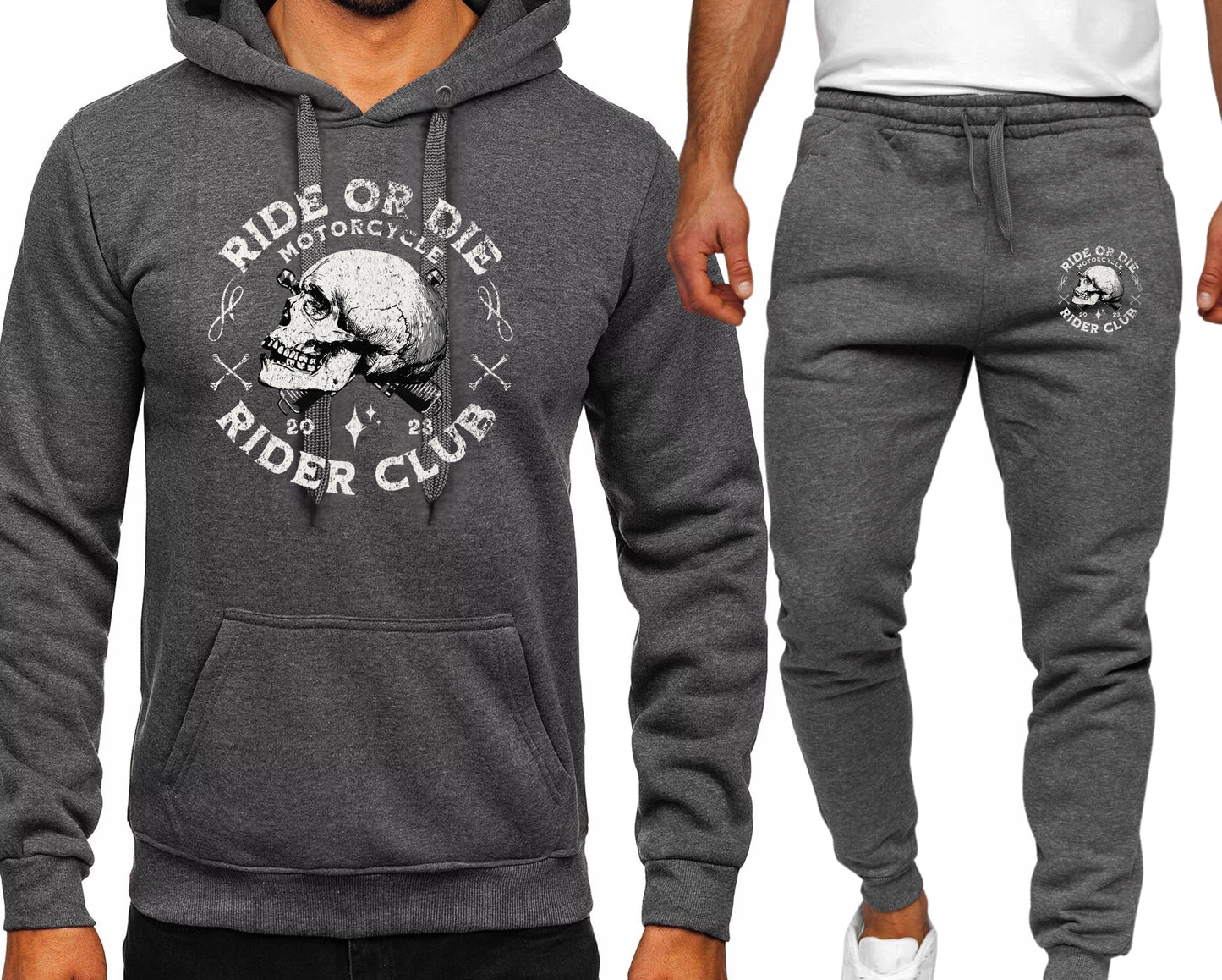 MOTOCYKLOWA RIDE MESKI KOMPLET DRESOWY BLUZA KAPTUREM+SPODNIE SZARY