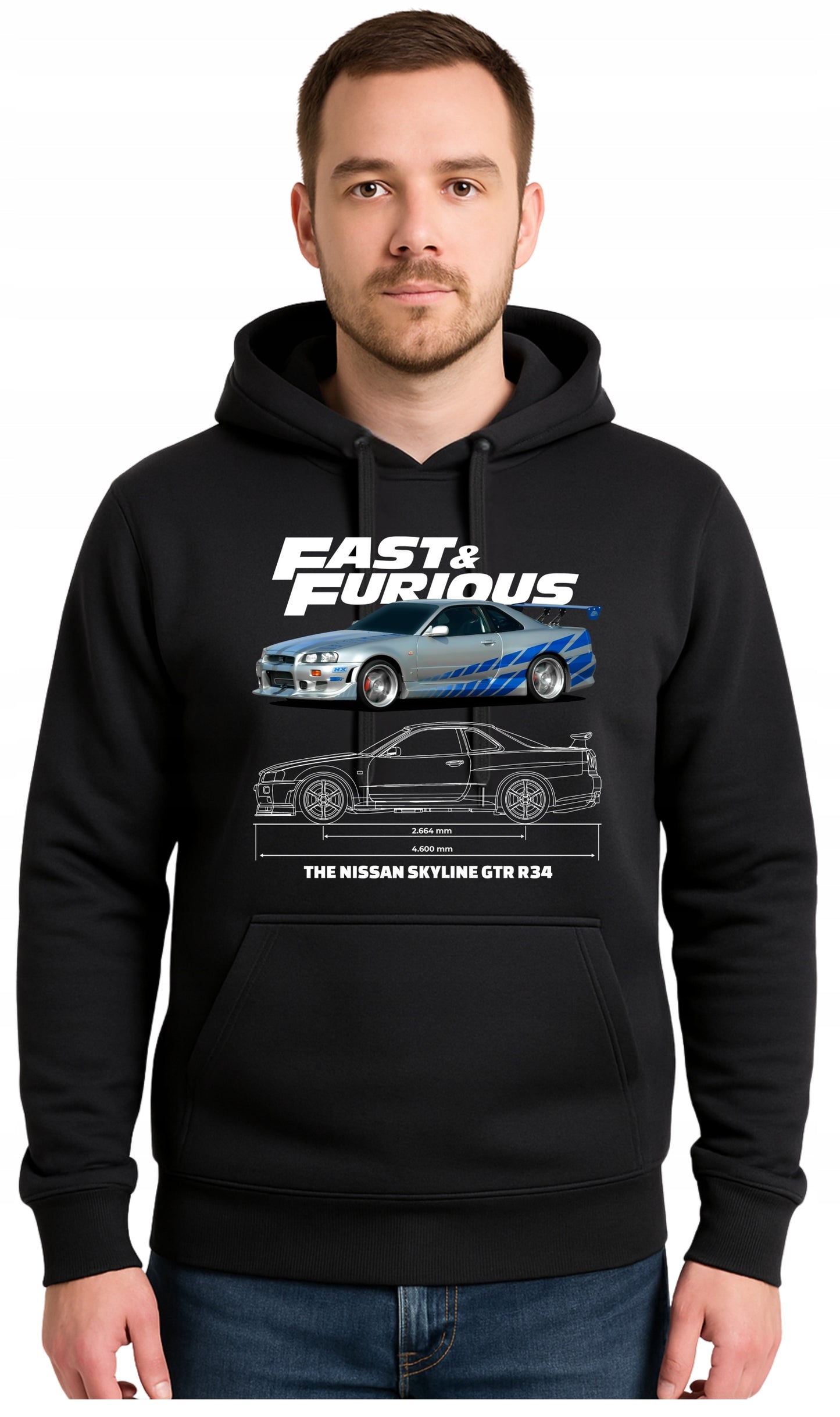 SKYLINE FAST FURIOUS Czarna Męska Bluza Dresowa z kapturem z Nadrukiem