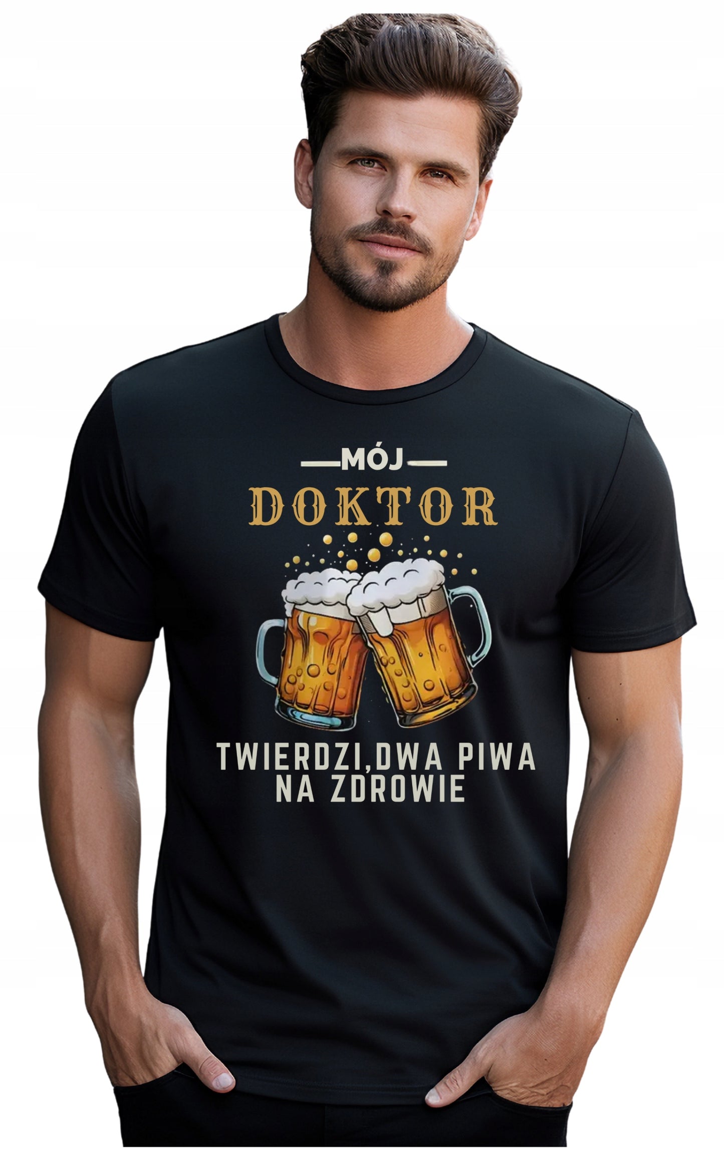 DWA PIWA ZDROWIE Śmieszna męska Koszulka T-Shirt nadrukiem Bawełniana 4XL