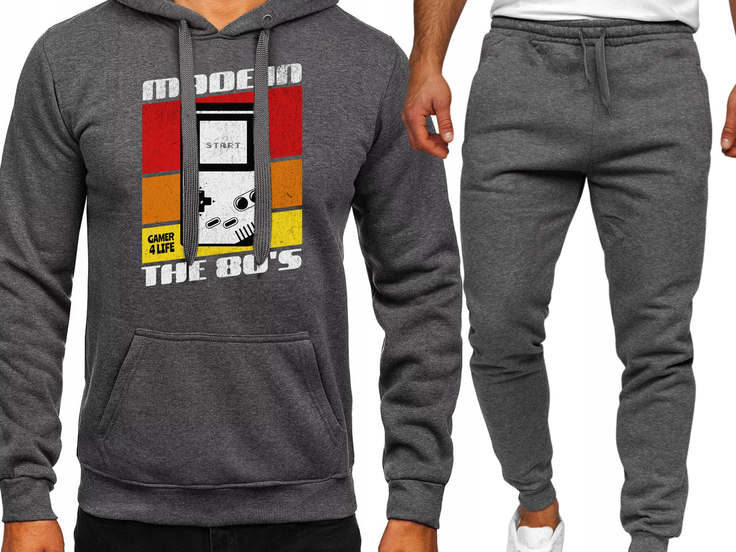 RETRO GAMEBOY 80 MESKI KOMPLET DRESOWY BLUZA KAPTUREM+SPODNIE SZARY