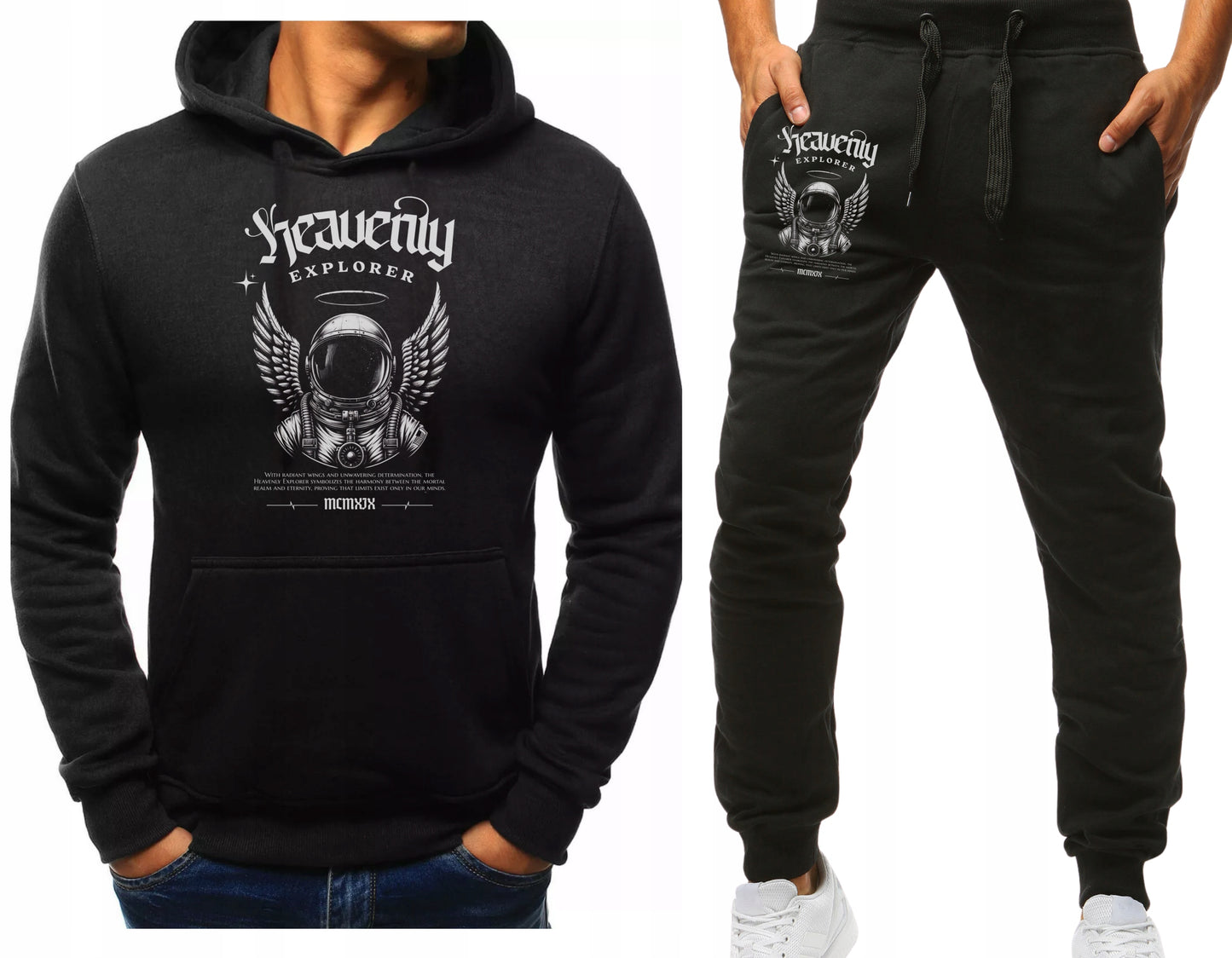 MESKI KOMPLET DRESOWY SPORTOWY BLUZA Z KAPTUREM KOSMONAUTA+SPODNIE