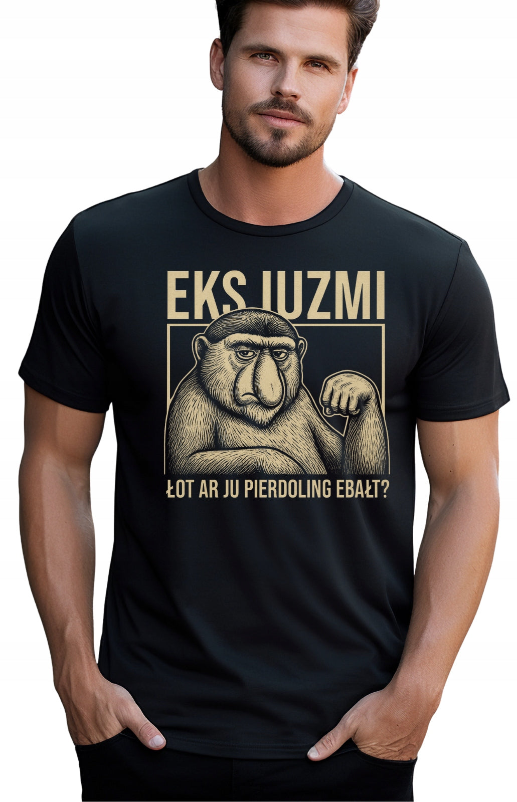 EKSKJUZMI JANUSZ NOSACZ KOSZULKA BAWEŁNIANIA Z NADRUKIEM T-SHIRT MĘSKA