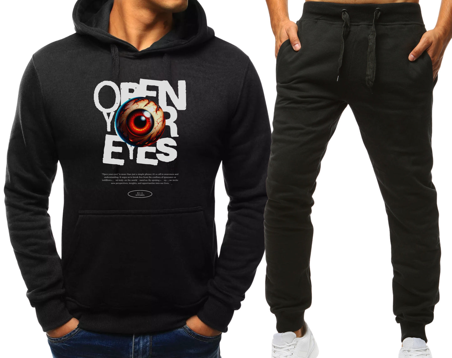 OPEN EYES SPORTOWY MESKI KOMPLET DRESOWY BLUZA Z KAPTUREM+SPODNIE