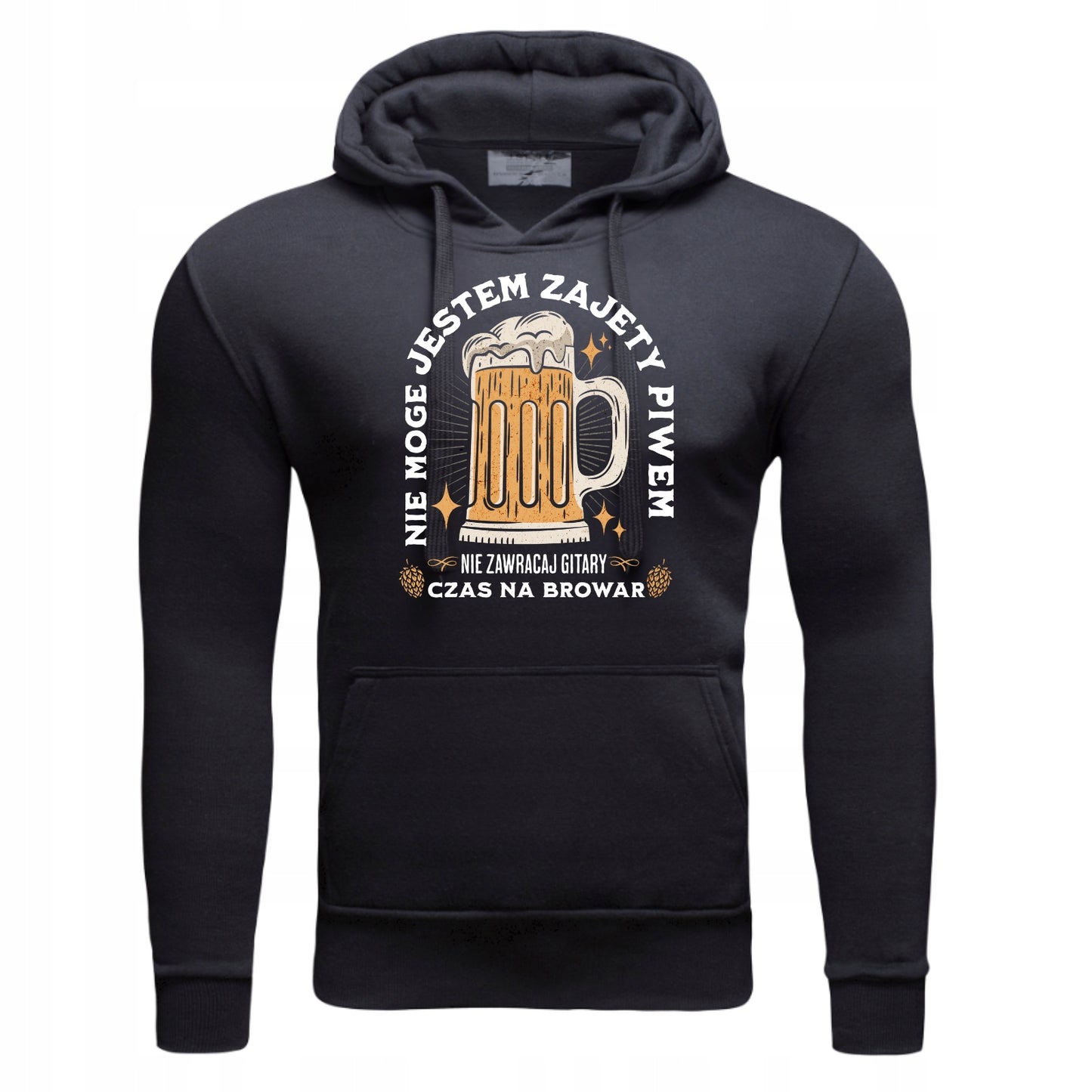 CZAS NA PIWO NA PREZENT ŚMIESZNA Męska Bluza Dresowa kapturem Nadrukiem