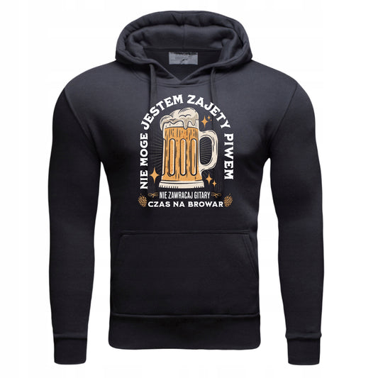 CZAS NA PIWO NA PREZENT ŚMIESZNA Męska Bluza Dresowa kapturem Nadrukiem