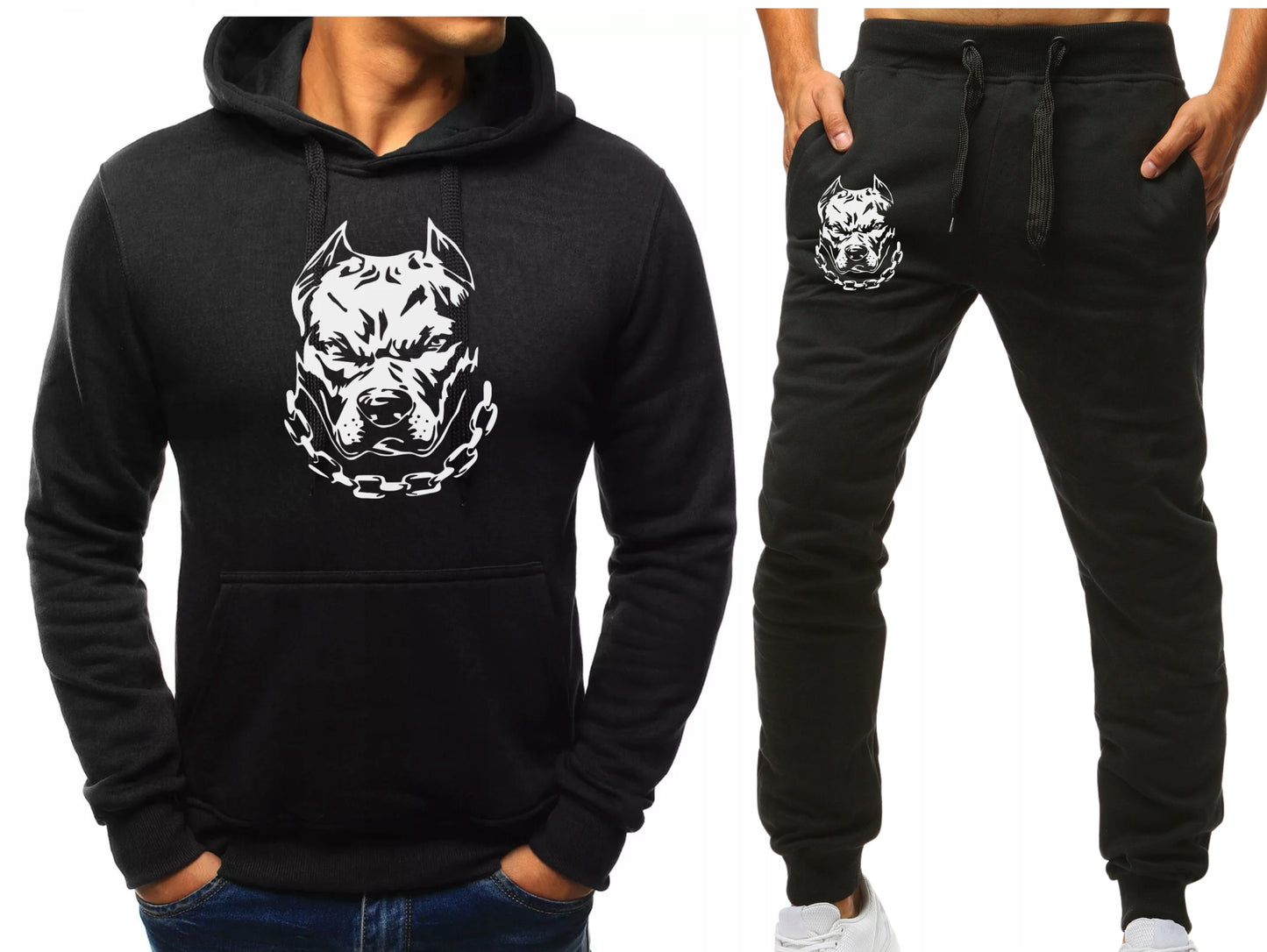 4HIM TWARZ PITBULL CHAIN MESKI KOMPLET DRESOWY BLUZA Z KAPTUREM+SPODNIE