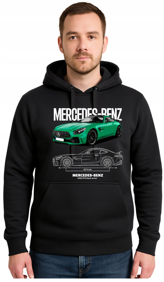 MERCEDES BENZ AMG GTR Czarna Męska Bluza Dresowa z kapturem z Nadrukiem