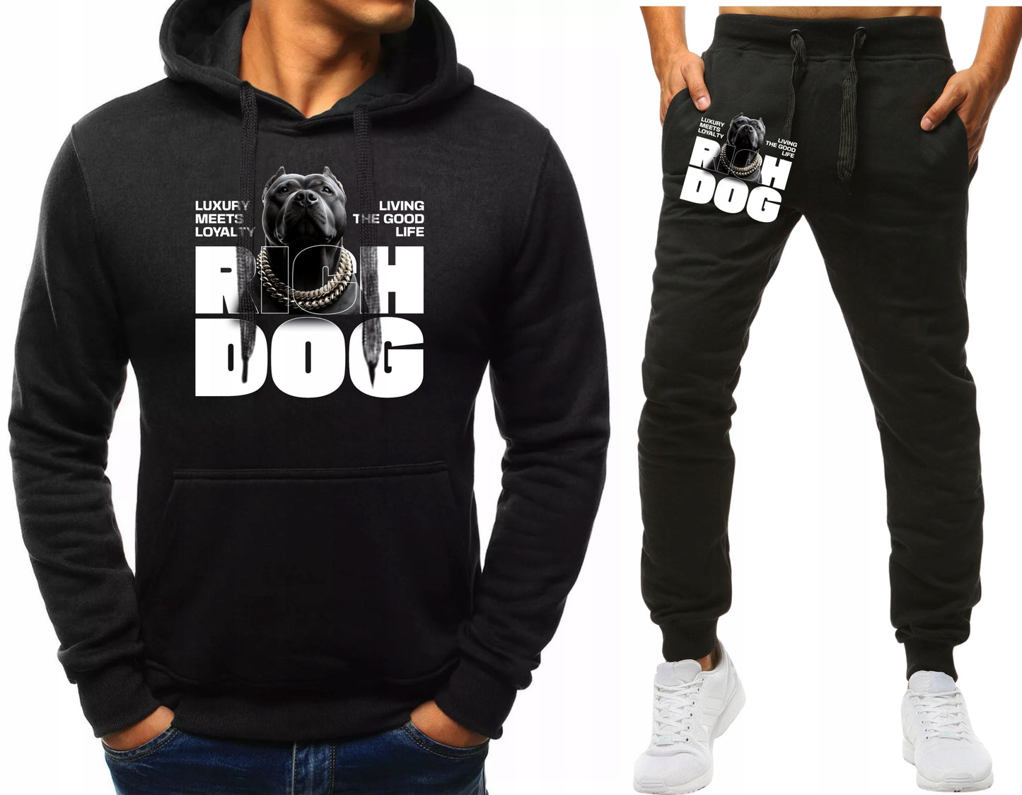 MESKI KOMPLET DRESOWY RICH DOG PITBULL BLUZA Z KAPTUREM+SPODNIE DRESOWE