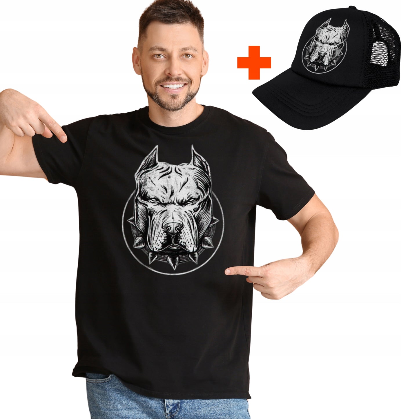 WIZERUNEK PITBULLA KOSZULKA MĘSKA T-SHIRT+CZAPKA Z DASZKIEM NA PREZENT