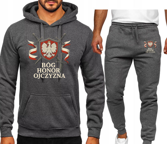 PATRIOTYCZNA BÓG HONOR OJCZYZNA KOMPLET DRESOWY BLUZA +SPODNIE SZARY