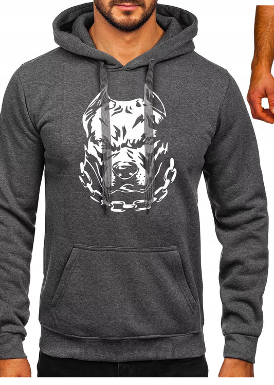 4HIM TWARZ PITBULL CHAIN BLUZA Z KAPTUREM SPORTOWA Z NADRUKIEM SZARA