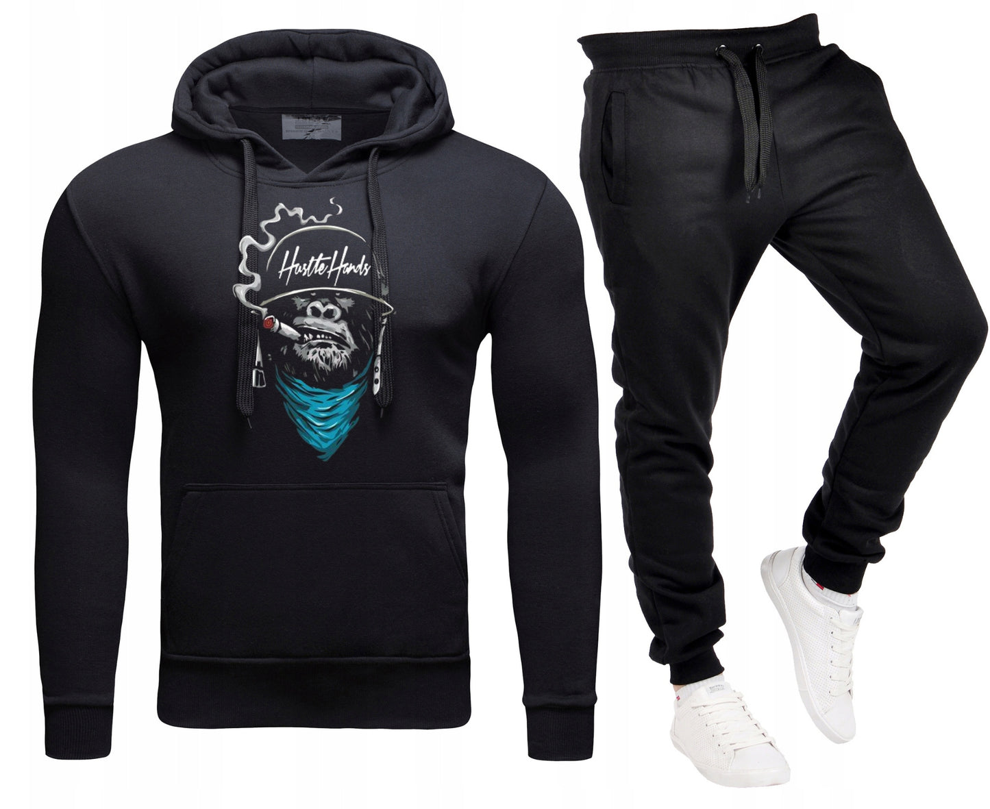 Męski Komplet Dresowy Hustle Hard Bluza z kapturem + Spodnie dresowe