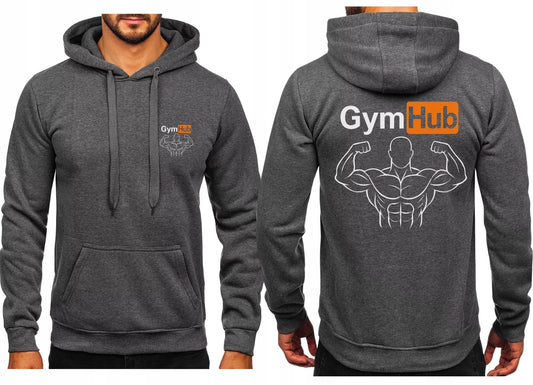GYM HUB NA SIŁOWNIĘ BLUZA Z KAPTUREM SPORTOWA Z NADRUKIEM SZARA