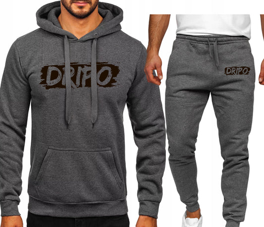 DRIPO STREETWEAR MESKI KOMPLET DRESOWY BLUZA KAPTUREM+SPODNIE SZARY