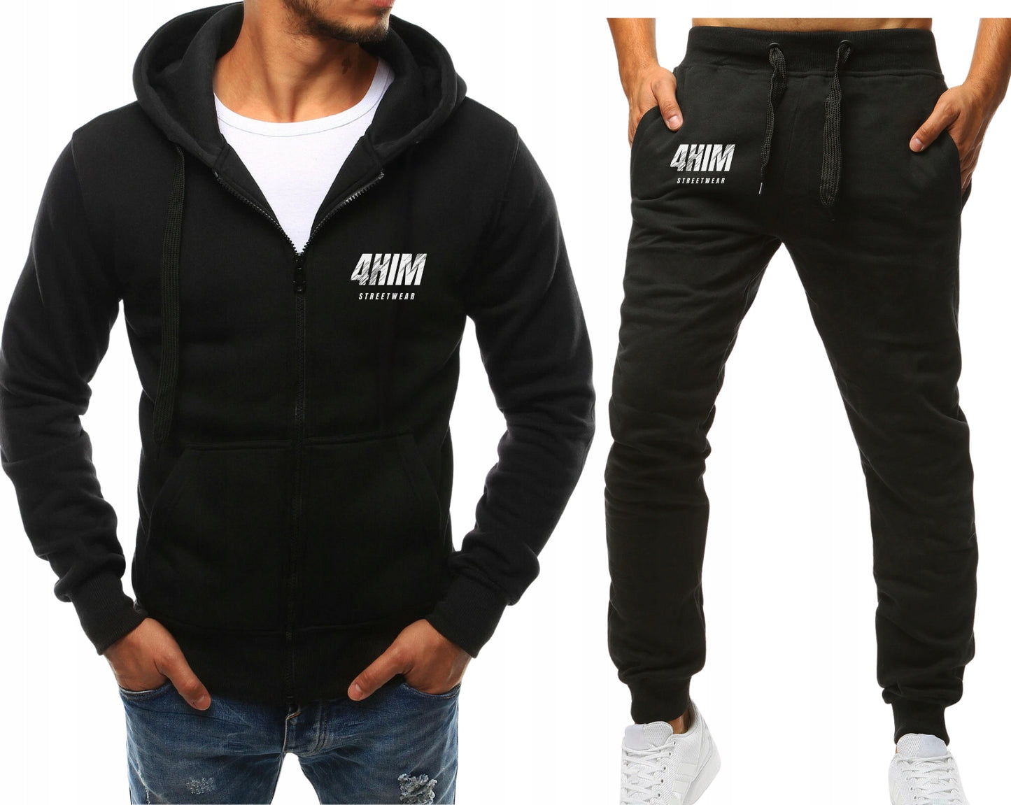 4HIM CZARNY KOMPLET DRESOWY MĘSKI SPODNIE BLUZA ROZPINANA Z KAPTUREM