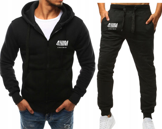 4HIM CZARNY KOMPLET DRESOWY MĘSKI SPODNIE BLUZA ROZPINANA Z KAPTUREM