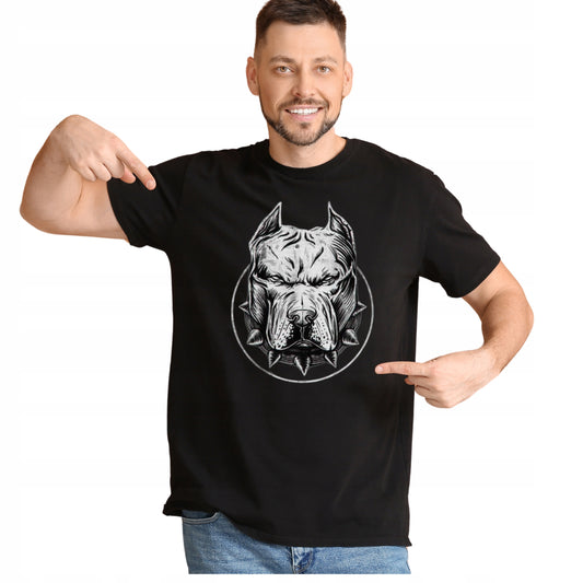 KOSZULKA T-SHIRT MESKA WIZERUNEK PITBULLA BAWEŁNA CZARNA NA PREZENT