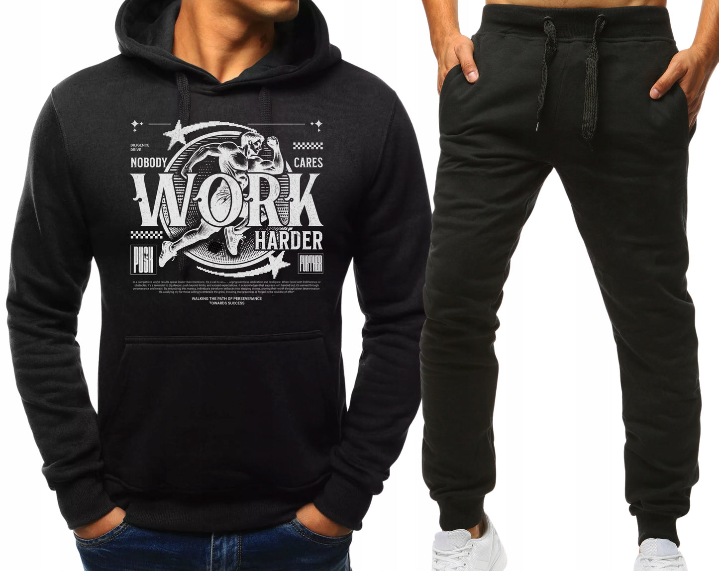 HARD WORKING SPORTOWY MESKI KOMPLET DRESOWY BLUZA Z KAPTUREM+SPODNIE