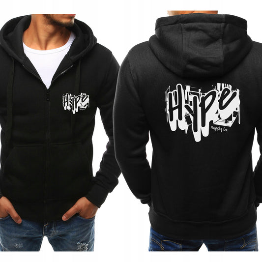 HYPE STREETWEAR ROZPINANA BLUZA Z KAPTUREM SPORTOWA Z NADRUKIEM Z TYŁU