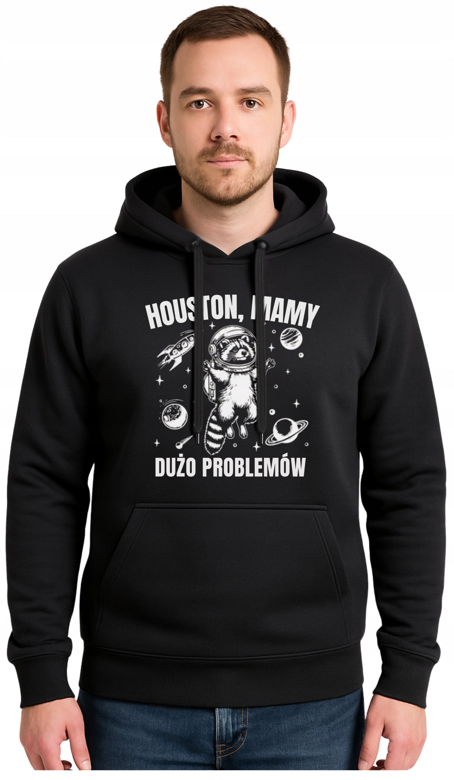 HOUSTON MAMY PROBLEMY Czarna Męska Bluza Dresowa z kapturem z Nadrukiem