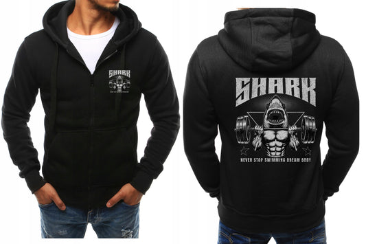 MĘSKA BLUZA ROZPINANA Z KAPTUREM SPORTOWA NA SIŁOWNIĘ REKIN Z HANTLĄ