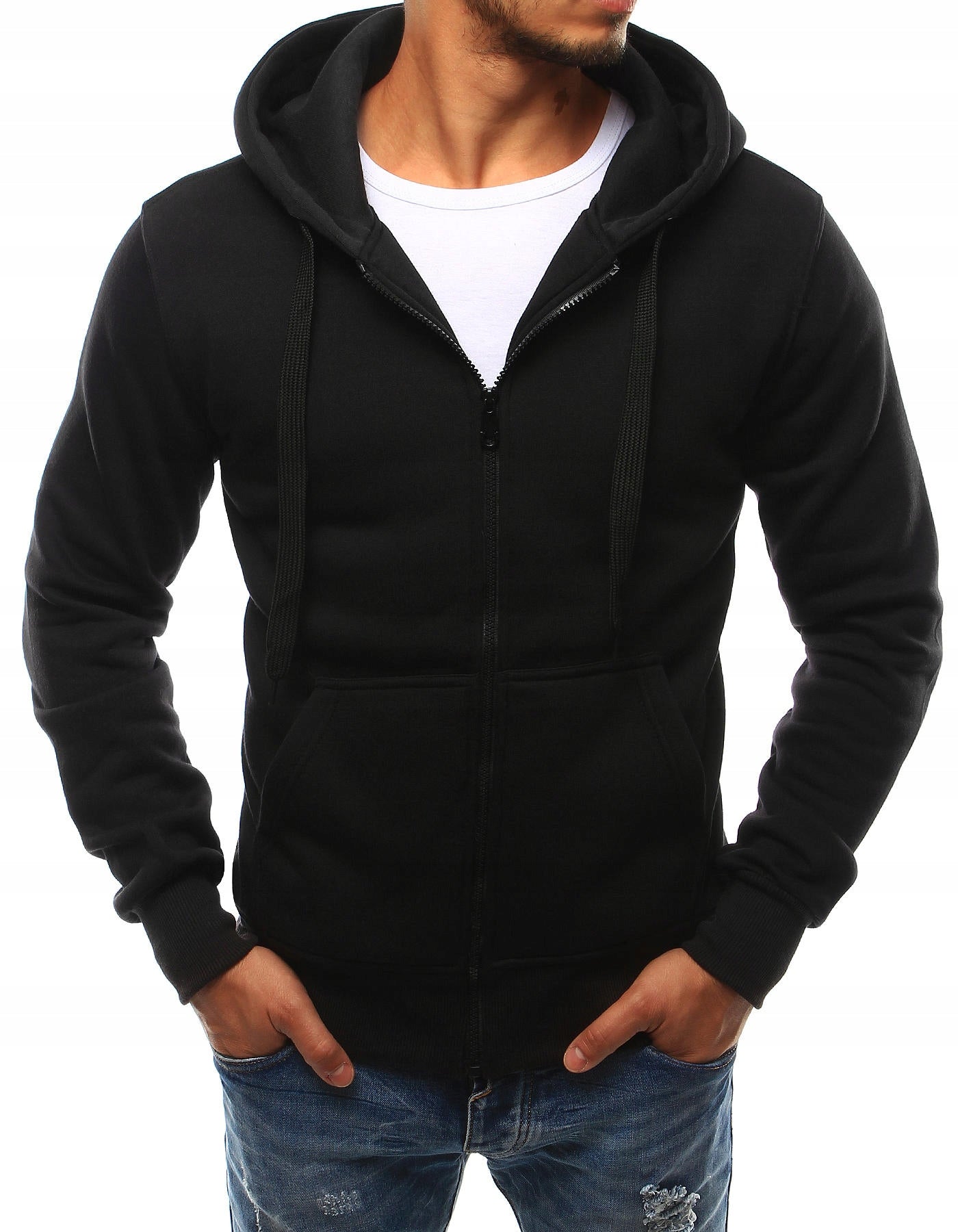 MESKA SPORTOWA BLUZA Z KAPTUREM CZYSTA Z ZAMKIEM GRUBY SZNUERK