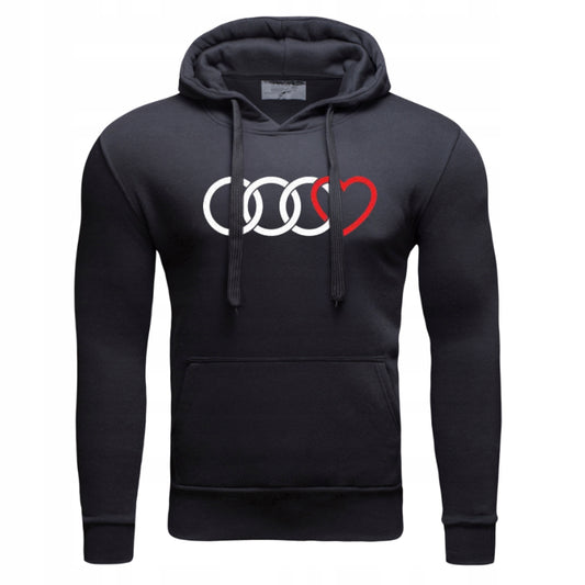 AUDI SERCE NA PREZENT Męska Bluza Dresowa z kapturem z Nadrukiem