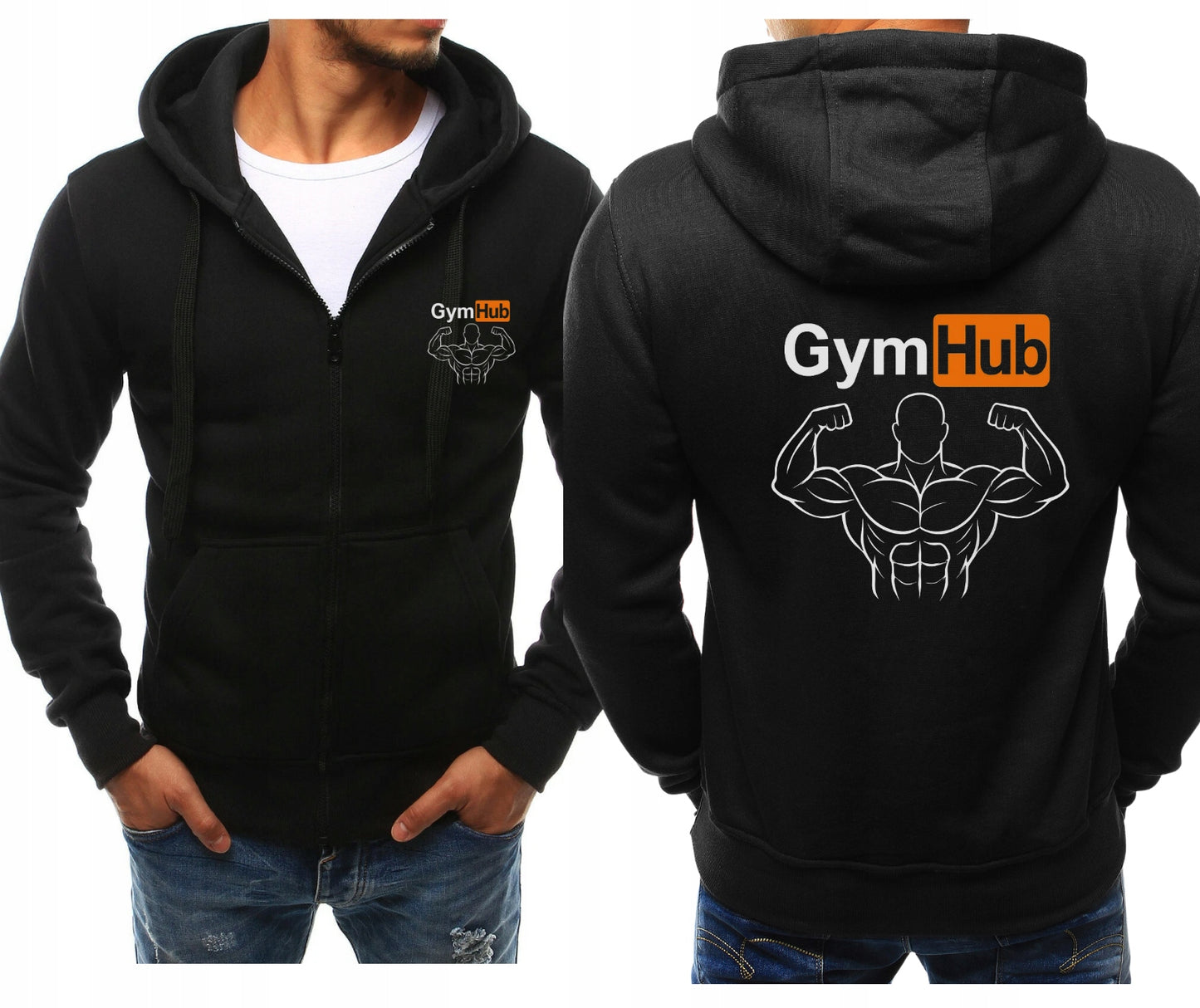 GYM HUB NA SIŁOWNIĘ CZARNA ROZPINANA BLUZA Z KAPTUREM SPORTOWA Z NADRUK