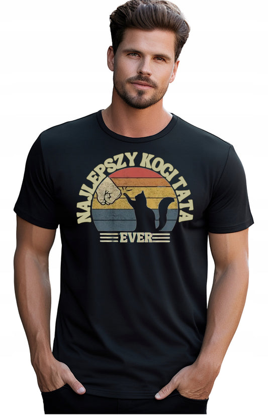 Najlepszy Koci Tata męska Koszulka T-Shirt nadrukiem Bawełniana