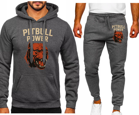 PITBULL POWER RED MESKI KOMPLET DRESOWY BLUZA KAPTUREM+SPODNIE SZARY