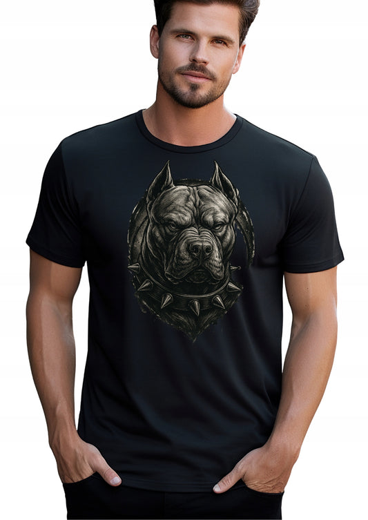TWARZ PITBULL POWER BLACK KOSZULKA BAWEŁNA Z NADRUKIEM T-SHIRT MĘSKA