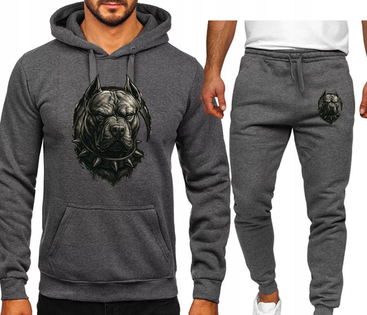 BUZIA PITBULL BLACK MESKI KOMPLET DRESOWY BLUZA KAPTUREM+SPODNIE SZARY