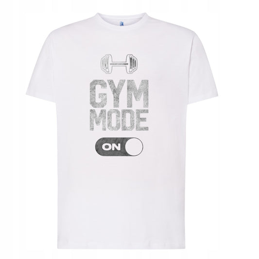 GYM MODE ON BAWEŁNIANA KOSZULKA NA SIŁOWNIĘ Z NADRUKIEM T-SHIRT MĘSKA