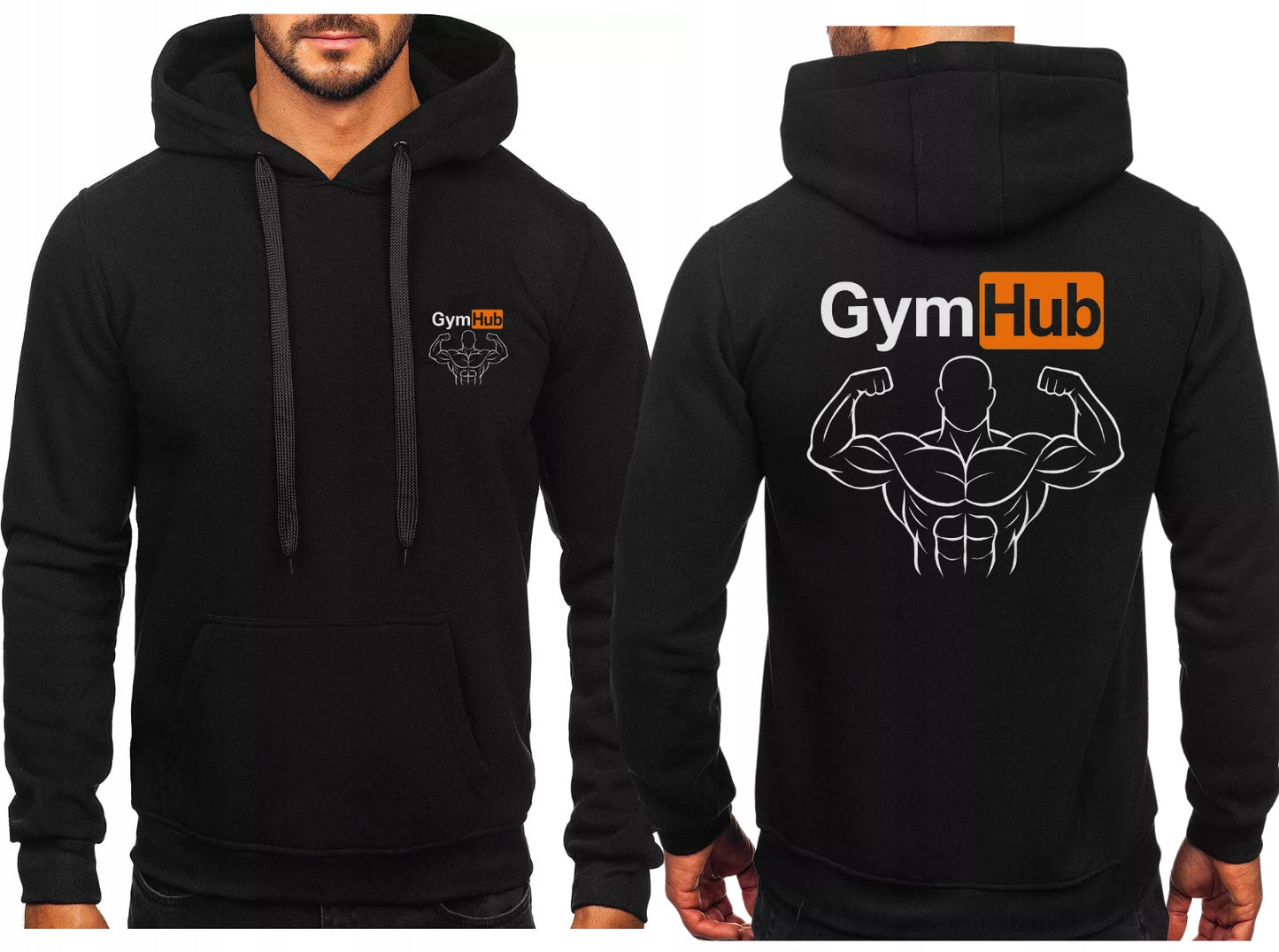 GYM HUB CZARNA BLUZA Z KAPTUREM SPORTOWA NA SIŁOWNIE Z NADRUKIEM