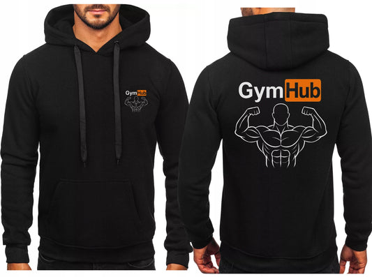 GYM HUB CZARNA BLUZA Z KAPTUREM SPORTOWA NA SIŁOWNIE Z NADRUKIEM