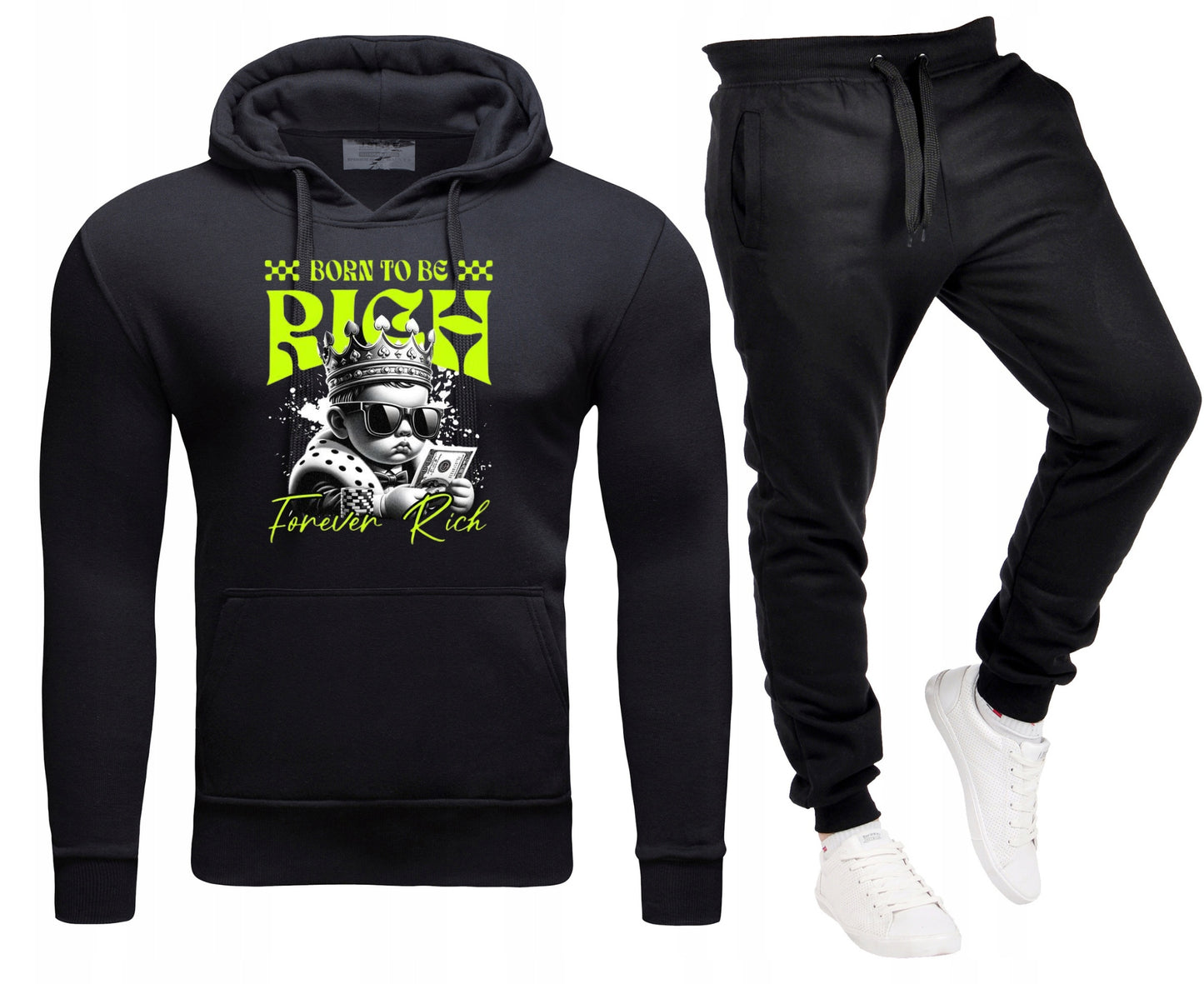 Męski Komplet Dresowy Born to be Rich Bluza z kapturem + Spodnie dresowe