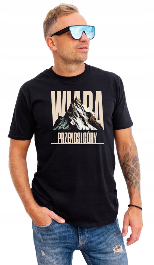 WIARA PRZENOSI GÓRY męska Koszulka T-Shirt z nadrukiem Bawełniana