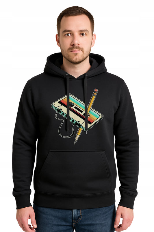 Kaseta Magnetofonowa Retro Męska Bluza Dresowa z kapturem z Nadrukiem